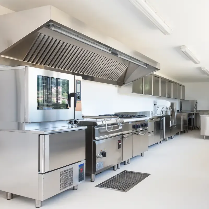 A professionally cleaned food service workspace